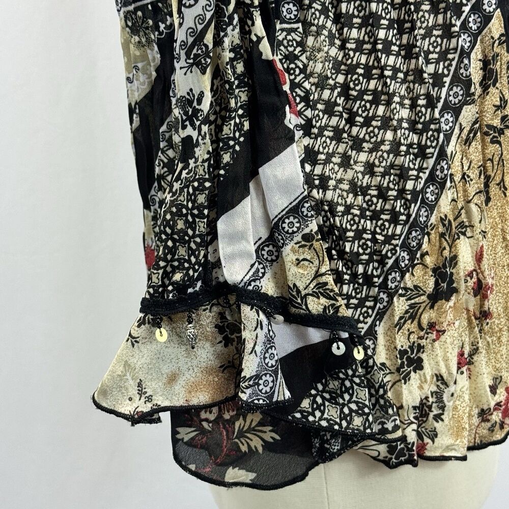 Boho Floral Patchwork Blouse Shirt L Paisley Boho Festival Western Art Flowy - Picture 8 of 13